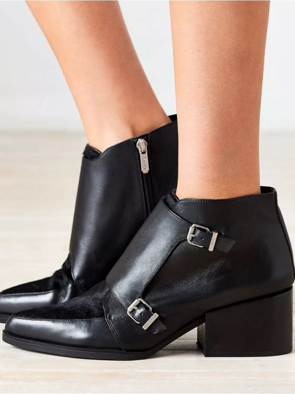 Sam Edelman Circus Reese Monk Strap Booties 8 Black Silver Buckle Pointed Toe - Picture 2 of 15